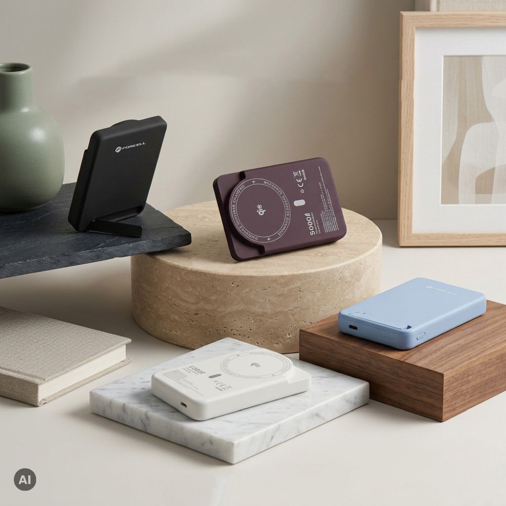 MagSafe-kompatibilis Forcell F-Energy MagStand Qi2 F5K10 QC3.0 PD3.0 20 W 5000 mAh fehér külső akkumulátor powerbank-6