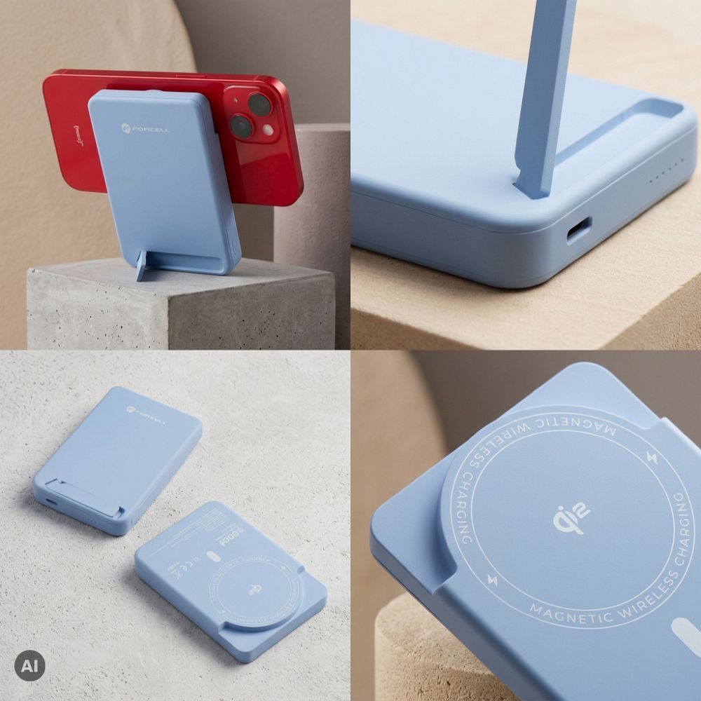 MagSafe-kompatibilis Forcell F-Energy MagStand Qi2 F5K10 QC3.0 PD3.0 20 W 5000 mAh fehér külső akkumulátor powerbank-4