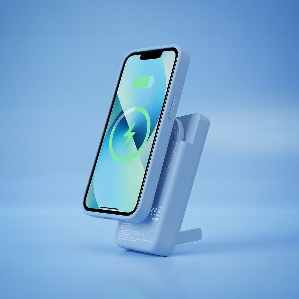 MagSafe-kompatibilis Forcell F-Energy MagStand Qi2 F5K10 QC3.0 PD3.0 20 W 5000 mAh fehér külső akkumulátor powerbank-11