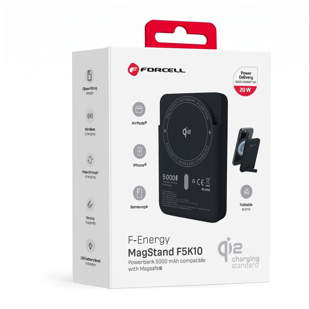 Forcell F-Energy MagStand Qi2 F5K10 fekete mágneses külső akkumulátor 5000 mAh, 20 W powerbank-7