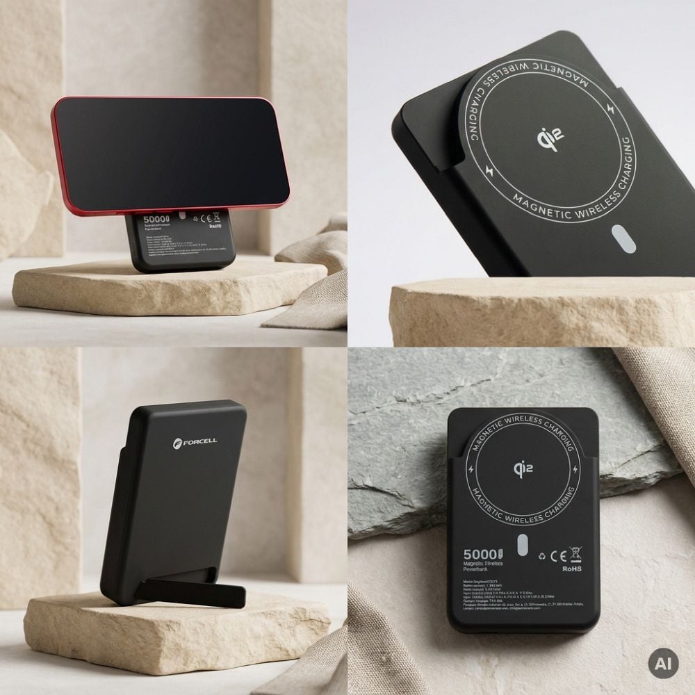 Forcell F-Energy MagStand Qi2 F5K10 fekete mágneses külső akkumulátor 5000 mAh, 20 W powerbank-4