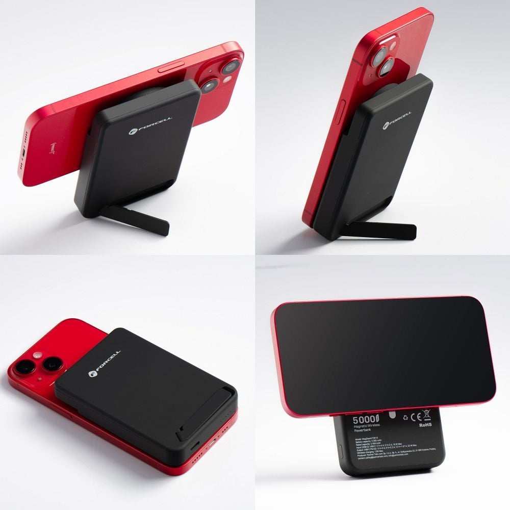 Forcell F-Energy MagStand Qi2 F5K10 fekete mágneses külső akkumulátor 5000 mAh, 20 W powerbank-3