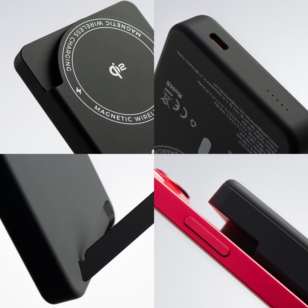 Forcell F-Energy MagStand Qi2 F5K10 fekete mágneses külső akkumulátor 5000 mAh, 20 W powerbank-2