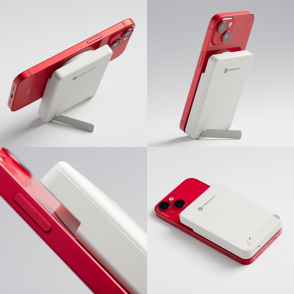Forcell F-Energy MagStand Qi2 F5K10 mágneses külső akkumulátor 5000 mAh, fehér powerbank-8