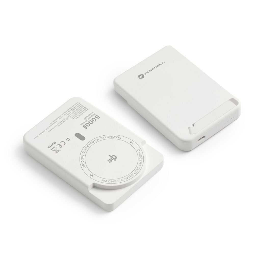Forcell F-Energy MagStand Qi2 F5K10 mágneses külső akkumulátor 5000 mAh, fehér powerbank-6