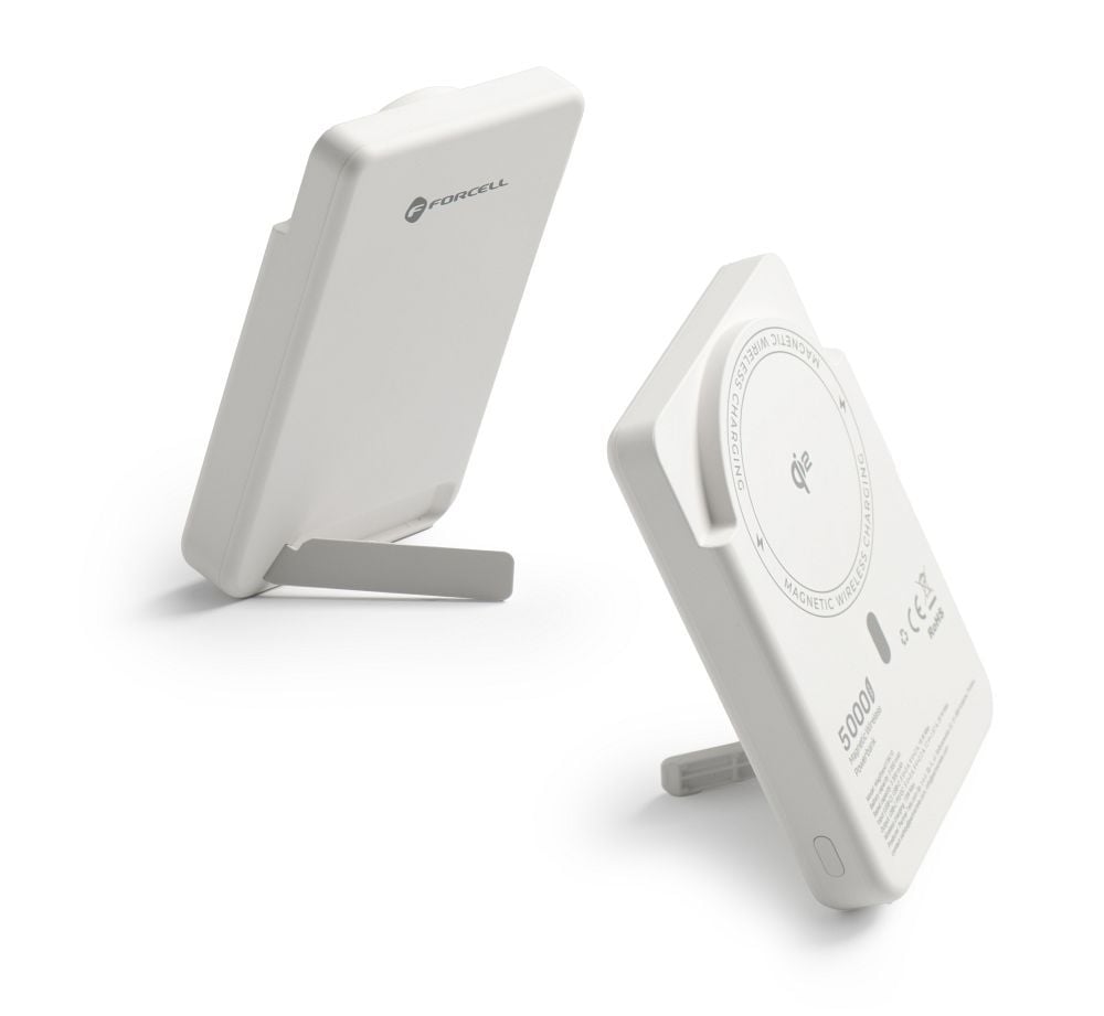 Forcell F-Energy MagStand Qi2 F5K10 mágneses külső akkumulátor 5000 mAh, fehér powerbank-5