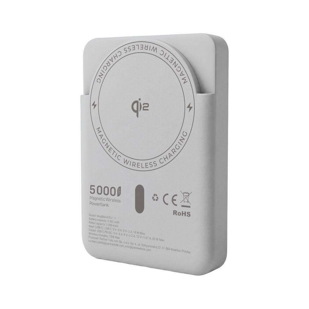 Forcell F-Energy MagStand Qi2 F5K10 mágneses külső akkumulátor 5000 mAh, fehér powerbank-1