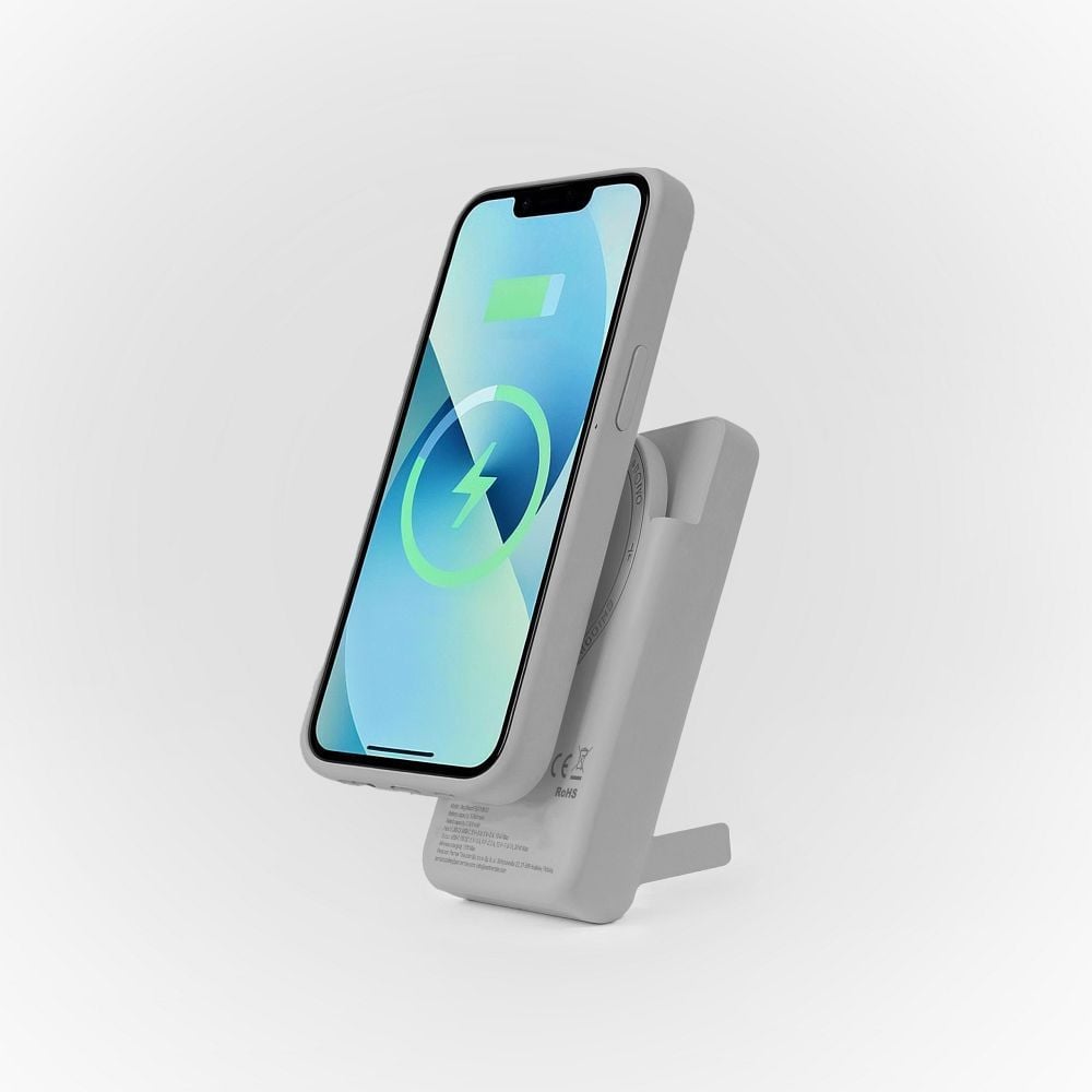 Forcell F-Energy MagStand Qi2 F5K10 mágneses külső akkumulátor 5000 mAh, fehér powerbank-11