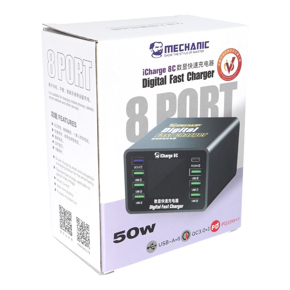 MECHANIC iCharge 8C 8 USB portos egyenáramú tápegység PD és QC3.0 támogatással-3