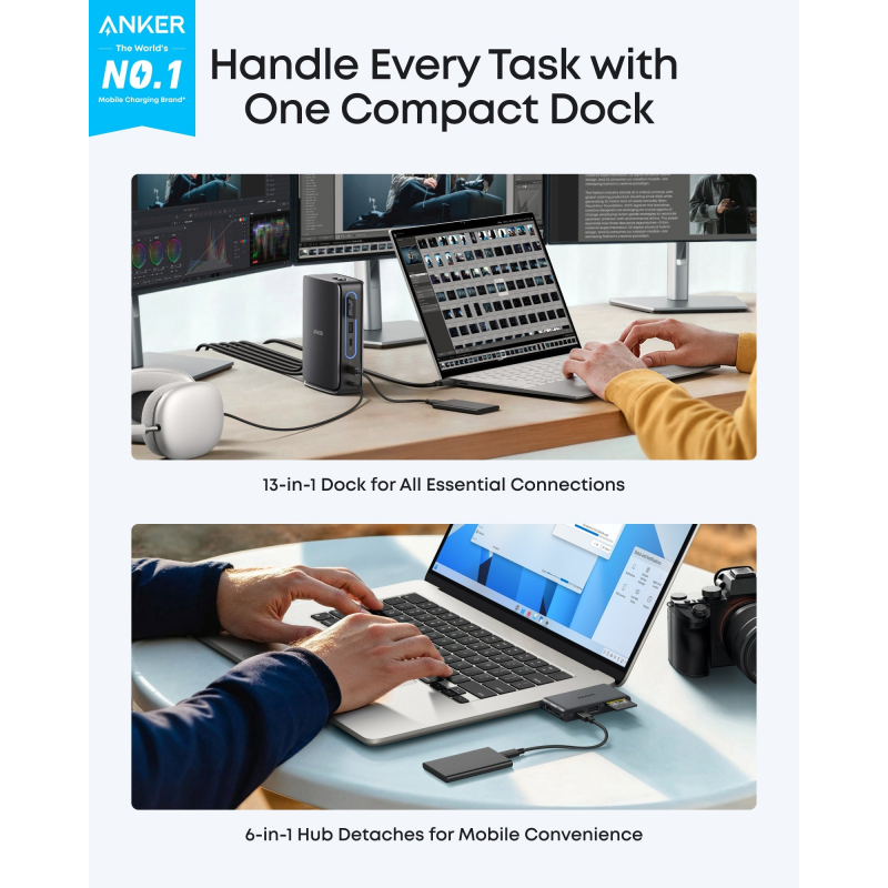 Anker 13in1 multifunkciós dokkolóállomás, szürke – A83C3311-12
