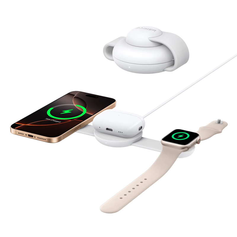 Anker MagGo 3in1 vezeték nélküli töltő, 15W, fehér (B25M8H21)-3