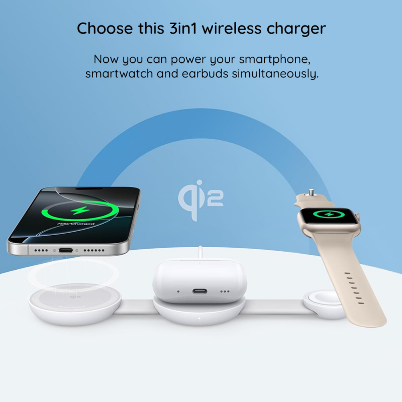 Anker MagGo 3in1 vezeték nélküli töltő, 15W, fehér (B25M8H21)-4