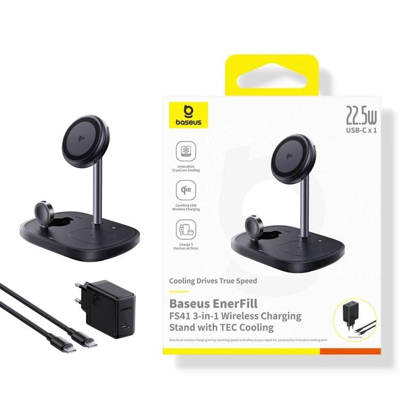 Baseus EnerFill FS41 3in1 vezeték nélküli töltő, 22,5 W, fekete-1