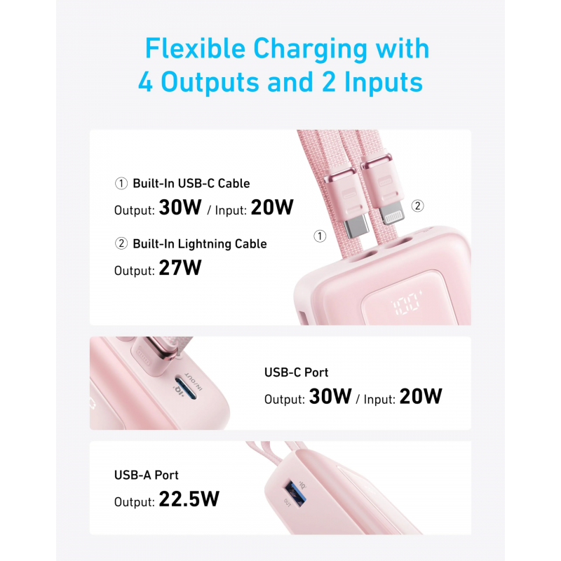 Anker Zolo 20 000 mAh külső akkumulátor, 30 W, QC és PD, fekete (A1681012)-6