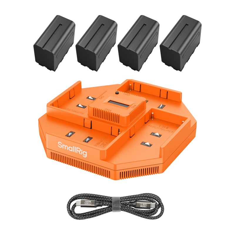 SmallRig 4834 négycsatornás NP-F akkumulátortöltő 4 db NP-F970 akkumulátorral-1