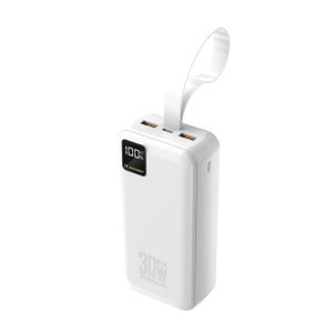 Wozinsky W8-W 30000 mAh külső akkumulátor, 30 W, 2 USB-A és USB-C csatlakozó, zseblámpa, fehér powerbank