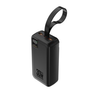 Wozinsky W8-W 30000 mAh, 30 W külső akkumulátor 2 USB-A és USB-C csatlakozóval, zseblámpával, fekete powerbank