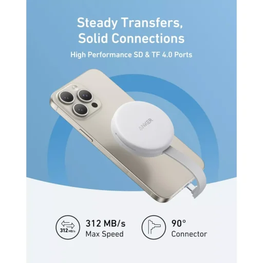 Anker MagGo USB-C kártyaolvasó, Apple iPhone USB-C, SD - microSD, Fehér A83D1G21 - 3