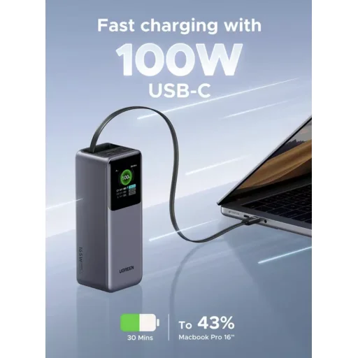 Powerbank UGREEN PB726 (55987B), 20000mAh, 165W, QC + PD, Szürke - 2