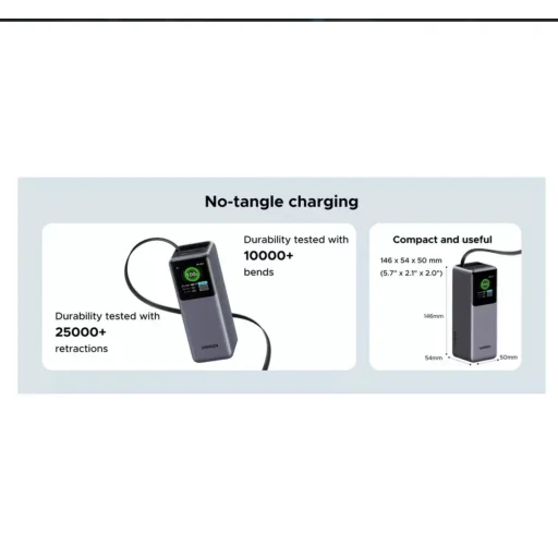 Powerbank UGREEN PB726 (55987B), 20000mAh, 165W, QC + PD, Szürke - 6