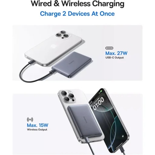 Powerbank Baseus PicoGo AM41, 10000mAh, 27W, PD + FQI, Szürke E0027200 - 6