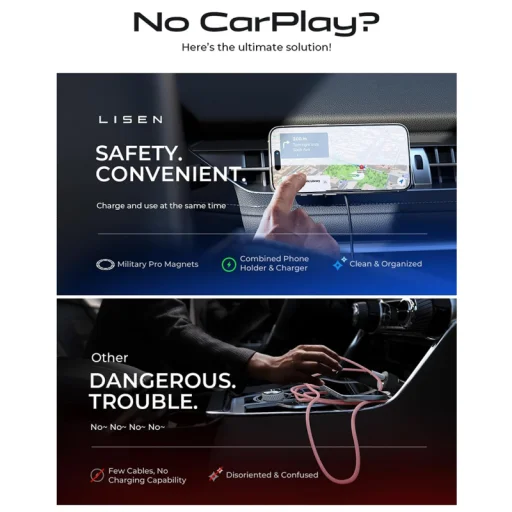 Vezeték nélküli autós töltő Lisen, 15W, 1.67A, Fekete YL0223070007 - 7