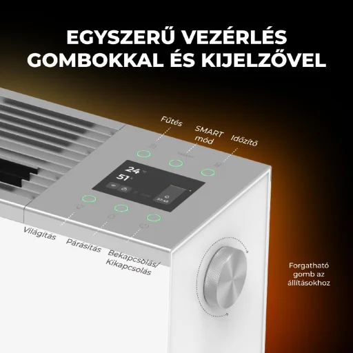 AENO AFH0001S prémium Eco Smart konvekciós fűtőkészülék, 2000 W, távolról vezérelhető, 2 fokozat, lángeffekt, 2 literes tartály, IPS kijelző, fehér - 2