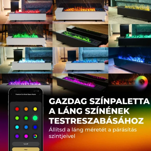 AENO AFH0002S prémium Eco Smart konvekciós fűtőkészülék, 2000 W, távolról vezérelhető, 2 fokozat, lángeffekt, 2 literes tartály, IPS kijelző, fekete - 5