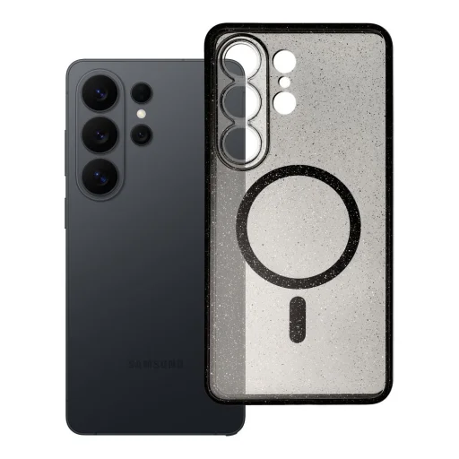 Puzdro Samsung Galaxy S26 Ultra priehľadné magnetické kompatibilné s MagSafe (s ochranou kamery) čierne trblietavé - 4