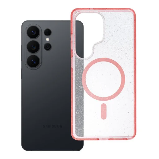 Priehľadné, MagSafe kompatibilné, ružové, trblietavé puzdro na Samsung Galaxy S26 Ultra - 4