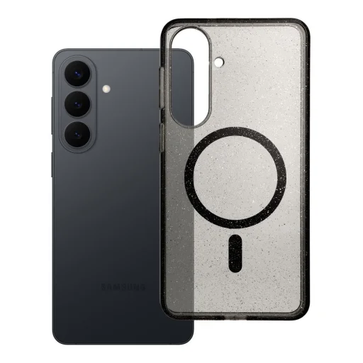 Samsung Galaxy S26 Plus puzdro priehľadné Mag Cover kompatibilné s MagSafe s čiernymi trblietkami - 4