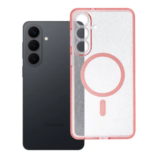 Samsung Galaxy S26 Plus priehľadné puzdro kompatibilné s MagSafe s ochranou fotoaparátu ružové trblietavé - 4