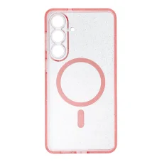 Samsung Galaxy S26 Plus tok átlátszó MagSafe kompatibilis tok kameravédelemmel rózsaszín csillámos