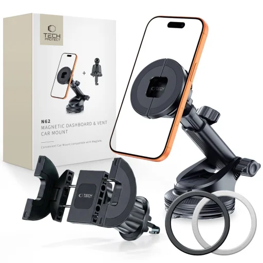 Tech-Protect N62 2 v 1 Univerzálny a Magnetický Magsafe držiak do auta na palubnú dosku a do vetracej mriežky Čierny - 1