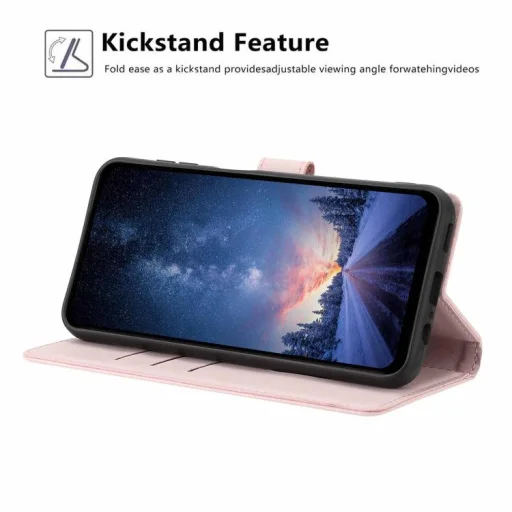 Honor Magic8 Lite reliéfne vyklápacie puzdro z vegánskej kože s motívom stromu a mačky (ružovozlaté) - 5