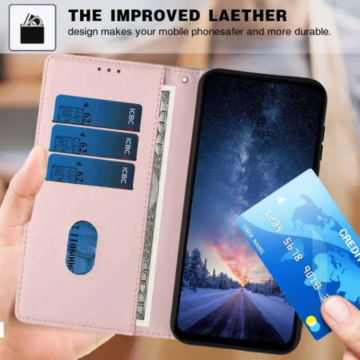 Honor Magic8 Lite reliéfne vyklápacie puzdro z vegánskej kože s motívom stromu a mačky (ružovozlaté) - 8