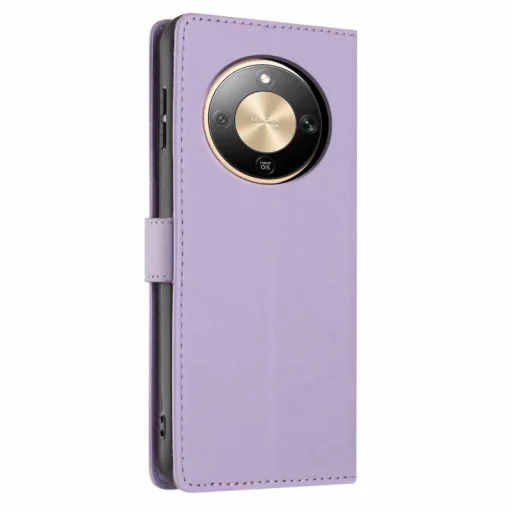 Honor Magic8 Lite flipové puzdro na telefón z vegánskej kože s reliéfom drevenej mačky (fialové) - 3