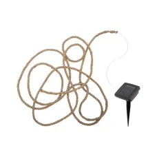 HOME MXROPE solárna svetelná reťaz na lane, 52 teplých bielych LED, 2 prevádzkové režimy, dlhá 5 metrov, vymeniteľná batéria