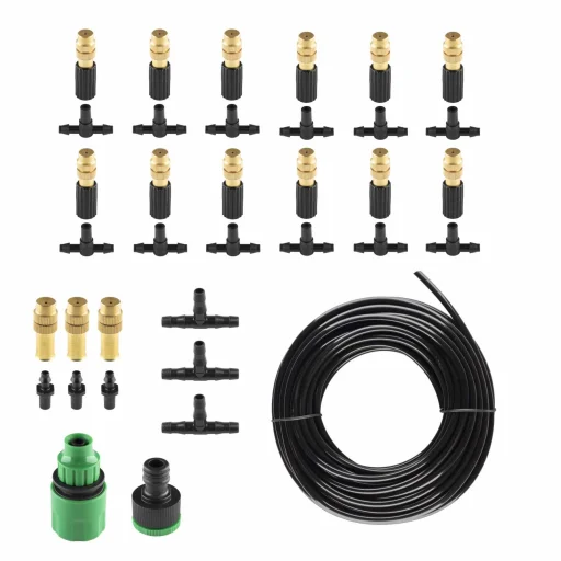 HOME GMS12 záhradná súprava na zahmlievanie, postrek a zavlažovanie, 12 m rezateľná hadica, 15 mosadzných rozprašovacích trysiek, adaptér s rýchlospojkou - 1