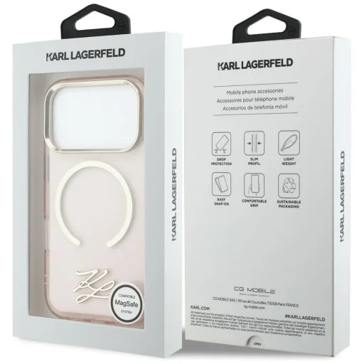 iPhone 17 Pro Karl Lagerfeld IML KL Script Logo MagSafe puzdro ružové - 8