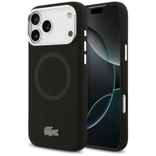 iPhone 17 Pro Max Lacoste Silikónové Kovové Logo MagSafe Puzdro Čierne - 1