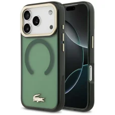 iPhone 17 Pro Lacoste nárazuvzdorné priehľadné matné puzdro MagSafe so zlatým logom vo farbe: sinopel