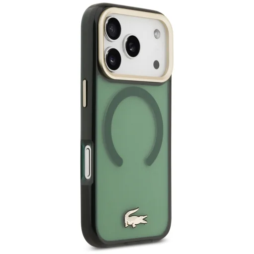 iPhone 17 Pro Lacoste nárazuvzdorné priehľadné matné puzdro MagSafe so zlatým logom vo farbe: sinopel - 4