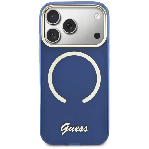 iPhone 17 Pro Guess IML Script Metal MagSafe modrý obal - 3