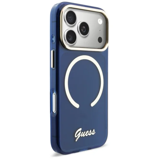 iPhone 17 Pro Guess IML Script Metal MagSafe modrý obal - 4