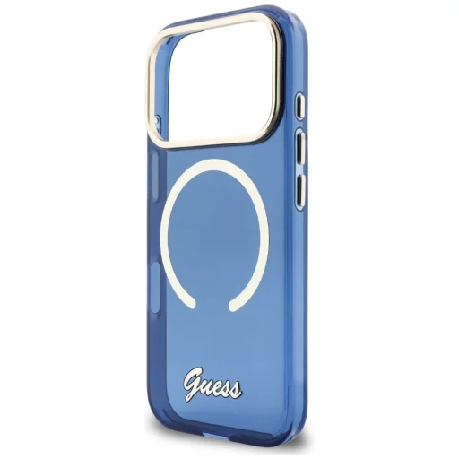 iPhone 17 Pro Guess IML Script Metal MagSafe modrý obal - 6