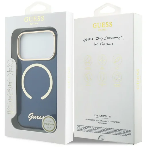 iPhone 17 Pro Guess IML Script Metal MagSafe modrý obal - 8