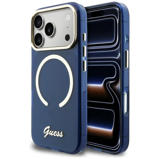 iPhone 17 Pro Guess IML Script Metal MagSafe modrý obal - 1