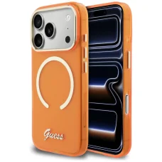 iPhone 17 Pro Guess IML Script kovové MagSafe puzdro oranžové