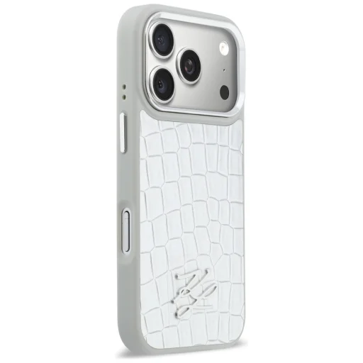 iPhone 17 Pro Max Karl Lagerfeld Croco KL Script Logo strieborné MagSafe puzdro - 4